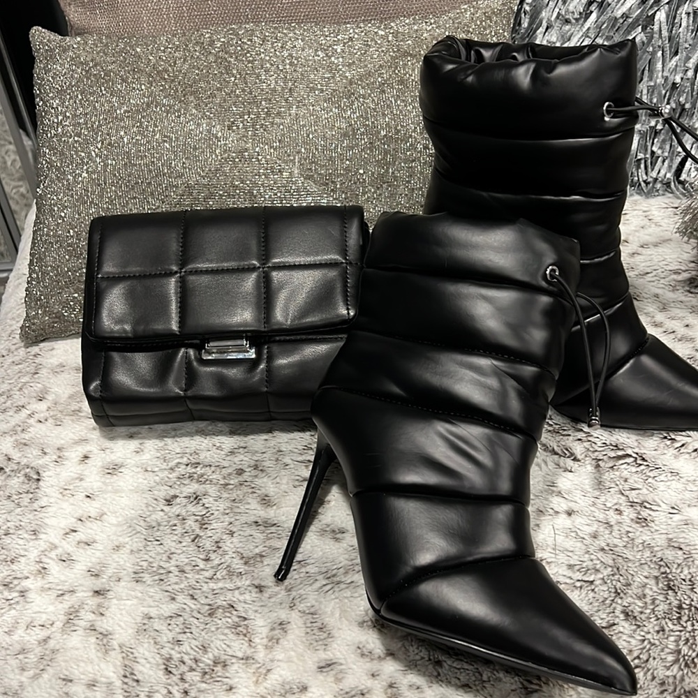 Brand new Steve Madden cloak booties and matching bag bag